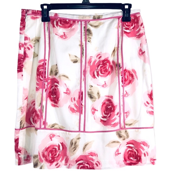 LOFT Pink Roses Cotton Skirt, Size 8 - Picture 11 of 11